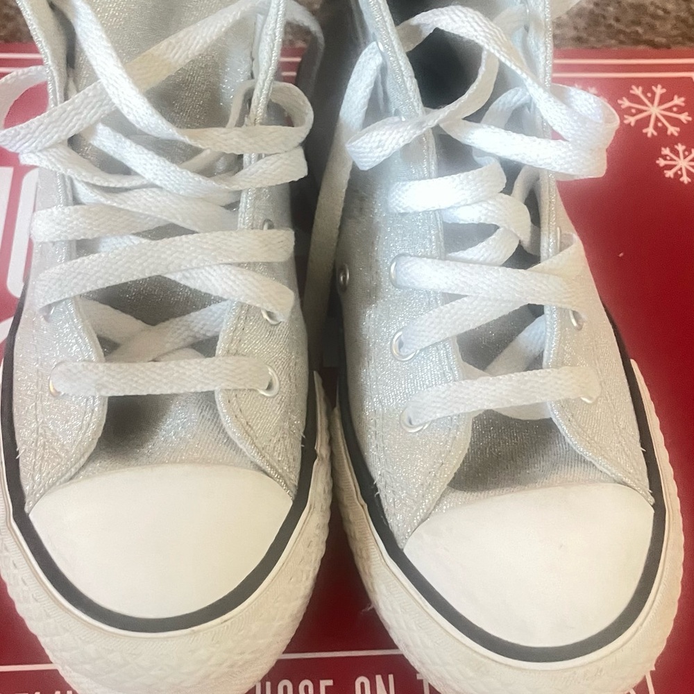 Kids Silver sparkling High-Top Converse Sneakers!!